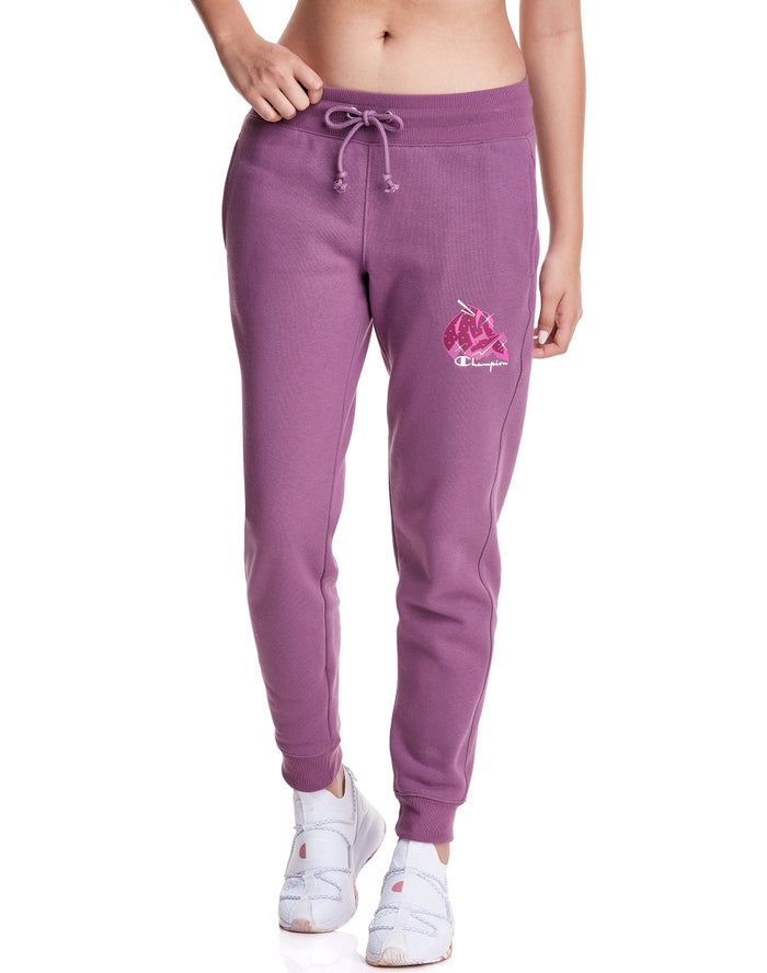 Champion Joggingbroek Dames - Paars - Merlot Artist Series Reverse Weave Embroidered Script & Merlot